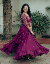 Load image into Gallery viewer, Dark Purple Drape Saree Dress
