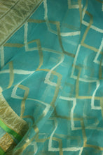 Load image into Gallery viewer, Ocean Blue Organza saree-1394
