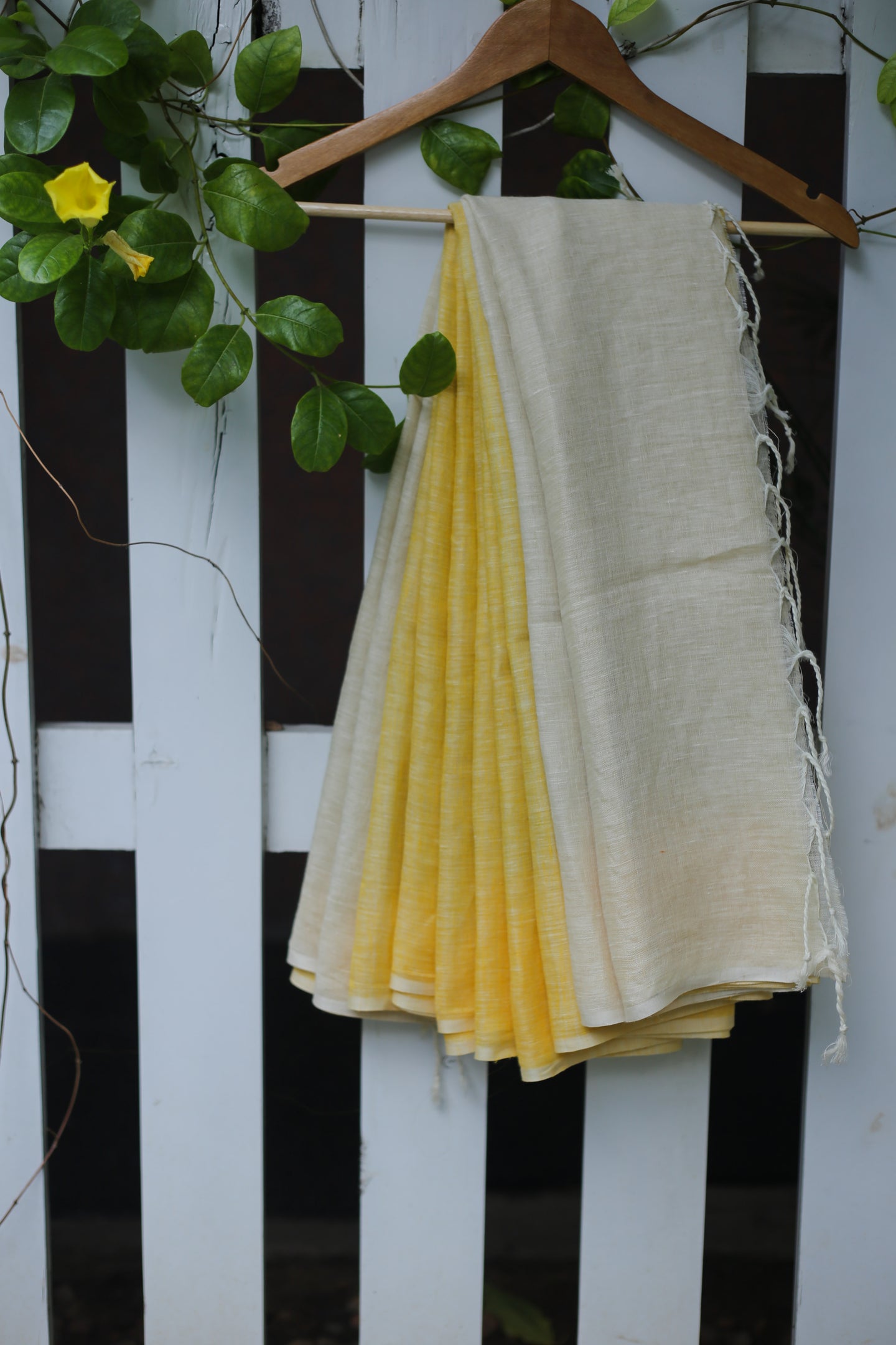 Yellow and Beige Linen Saree-1397