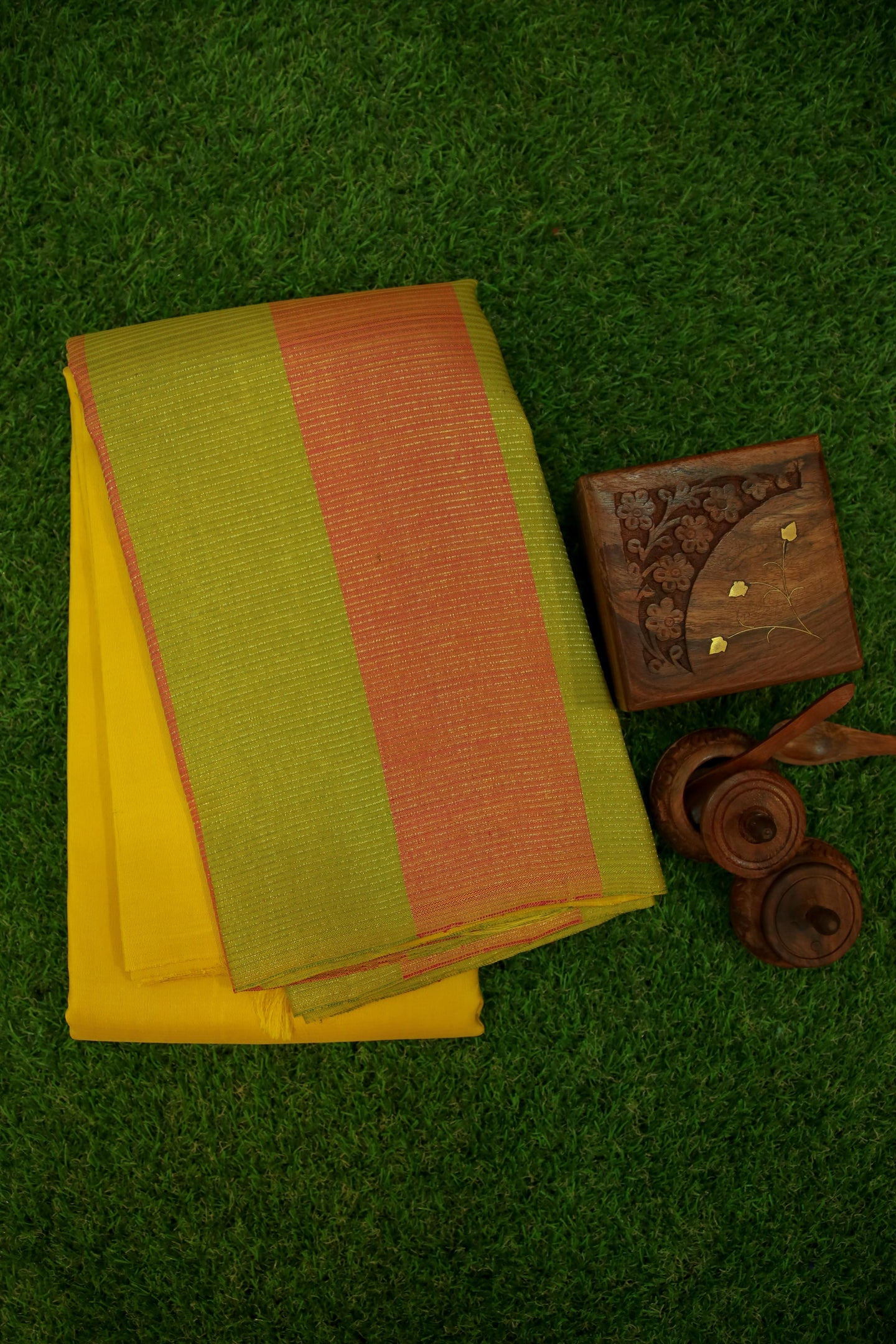 Yellow and Lime Green Saree -1312