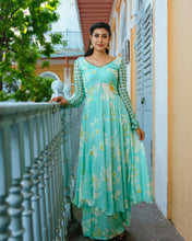 Load image into Gallery viewer, Light Blue Marigold Anarkali and Palazzo Set
