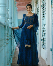 Load image into Gallery viewer, Navy Blue Floral Anarkali
