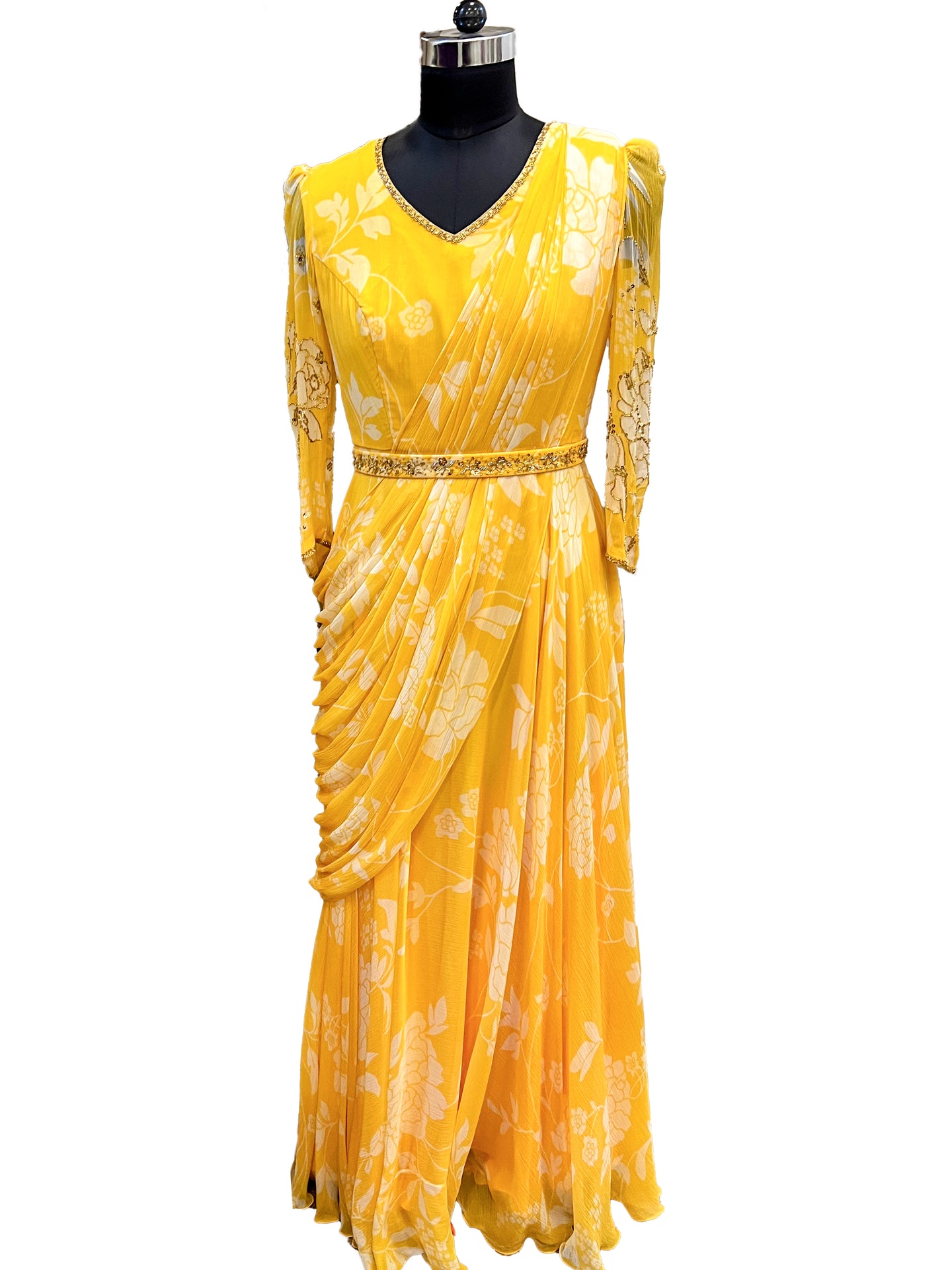 Yellow Floral Drape Dress